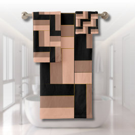 Brawn Mocha Black Geometric Rectangle Badhandtuch Set