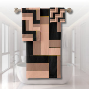 Brawn Mocha Black Geometric Rectangle Badhandtuch Set