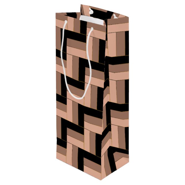 Brawn Mocha Black Geometric Rectangle Geschenktüte Für Weinflaschen (Rückseite Schrägansicht)