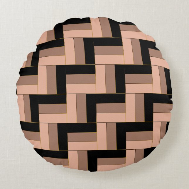 Brawn Mocha Black Geometric Rectangle Rundes Kissen (Vorderseite)