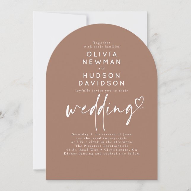Brawn Modern Minimalistisch Wedding Foto Arch Einladung (Vorderseite)