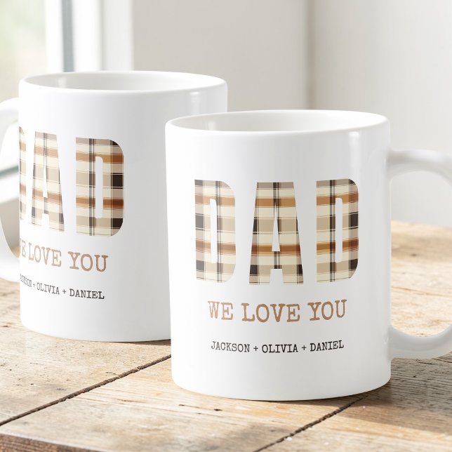 Brawn Modern Typografy Vater Wir Liebe Sie Kinder  Kaffeetasse (Brown Modern Typography Dad We Love You Kids Names Coffee Mug)