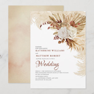 Brawn Neutral Gray Floral Boho Einladung