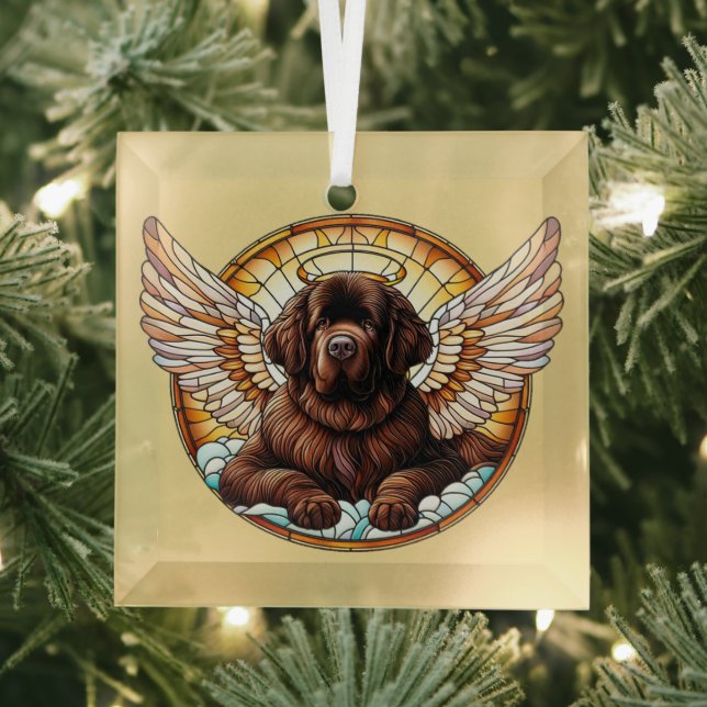 Brawn Newfundland Dog Angel Glass Ornament Aus Glas (Insitu)