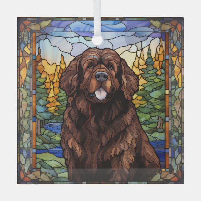Brawn Newfundland Dog Glass Ornament Aus Glas (Vorderseite)