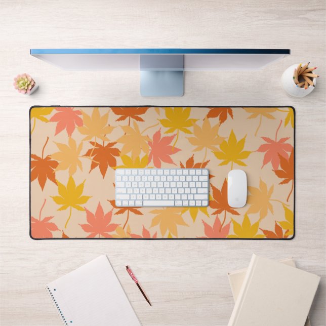 Brawn Orange Autumn Floral Blätter Y2K Muster Schreibtischunterlage (Büro 1)