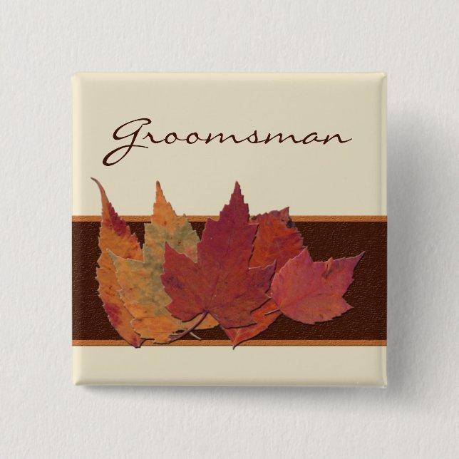 Brawn Orange Ivory Dried Blätter Wedding Party But Button (Vorderseite)