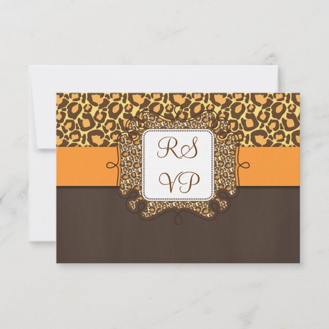 Brawn Orange Leopard Print Wedding RSVP Karten (Vorderseite)