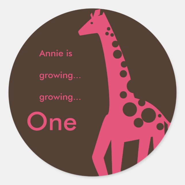 Brawn & Pink Giraffe Geburtstag Runder Aufkleber (Vorderseite)
