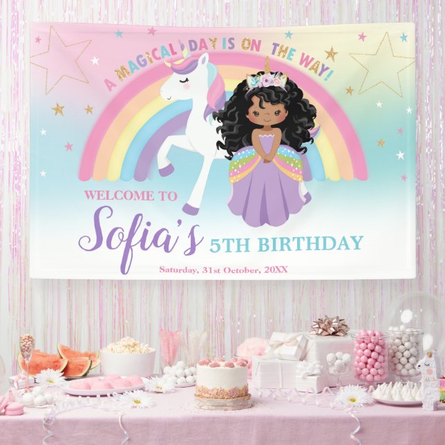 Brawn Princess Unicorn Birthday Rainbow Willkommen Banner (Party)