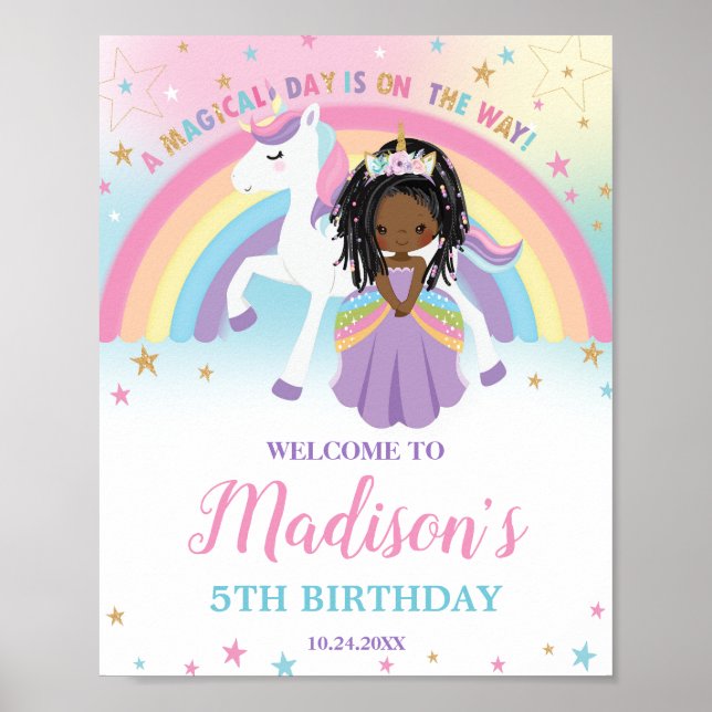 Brawn Princess Unicorn Birthday Rainbow Willkommen Poster (Vorne)