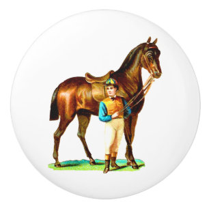 Brawn Racing Horse mit Jockey Vintag art Keramikknauf