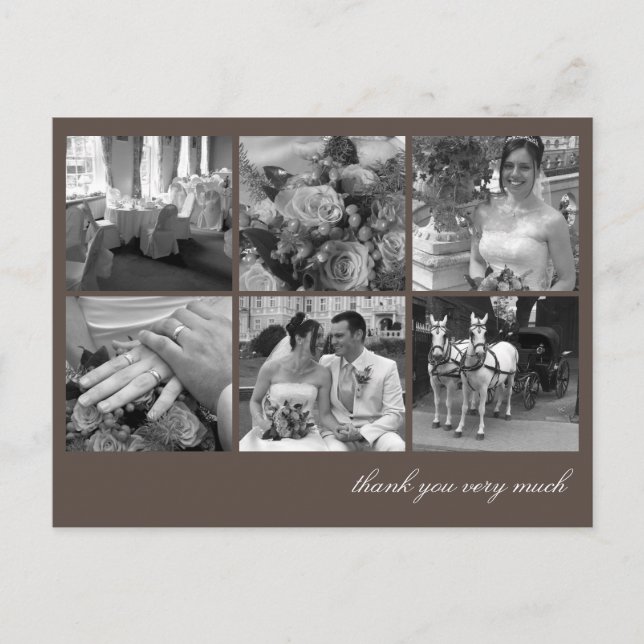 Brawn Raster Collage 6 Foto Erinnerungen danke Postkarte (Vorderseite)