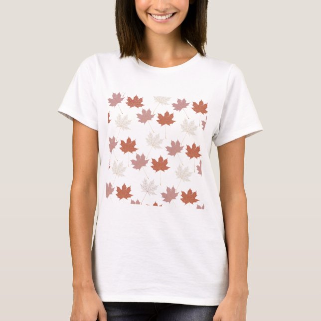 Brawn Red Autumn Floral Blätter Y2K Muster T-Shirt (Vorderseite)