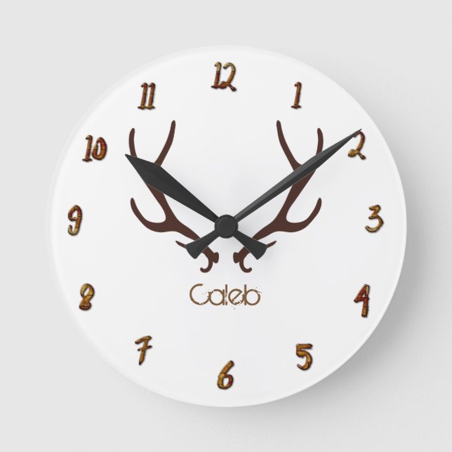 Brawn Rustic Antlers Personalisiert Custom Runde Wanduhr (Vorderseite)