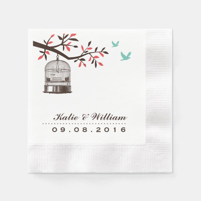 Brawn Rustic Bird Cage Hochzeitspapier Napkins Serviette (Vorderseite)