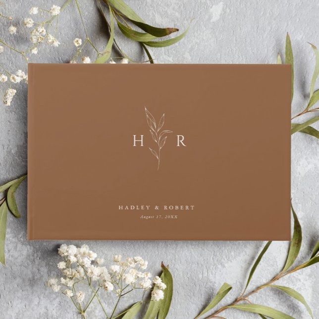Brawn Simple Minimal Monogram Botanical Wedding Gästebuch (Von Creator hochgeladen)