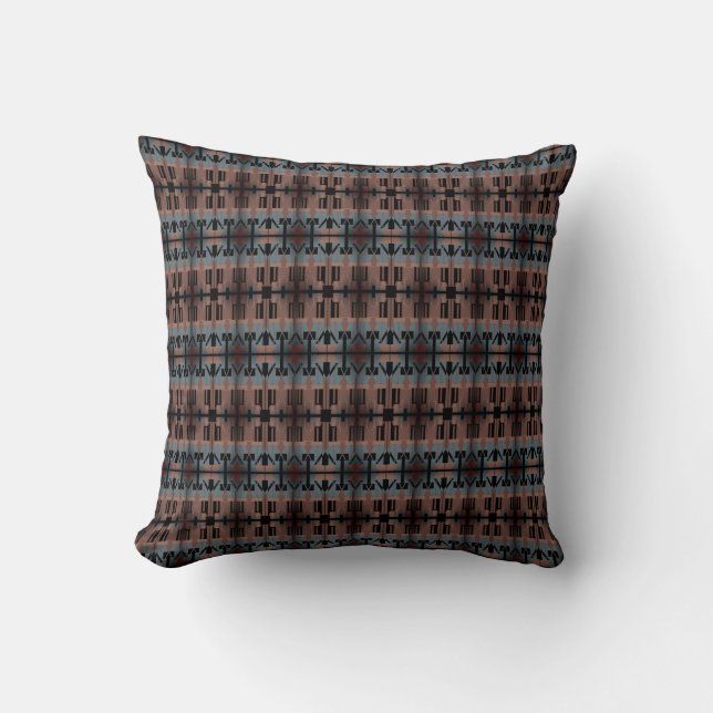 Brawn Slate Blue Black Mediterranean Art Thin Rows Kissen (Vorderseite)