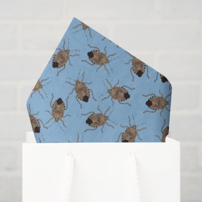 Brawn Stink Bugs on Light Blue Gemustert Seidenpapier (Geschenktüte)