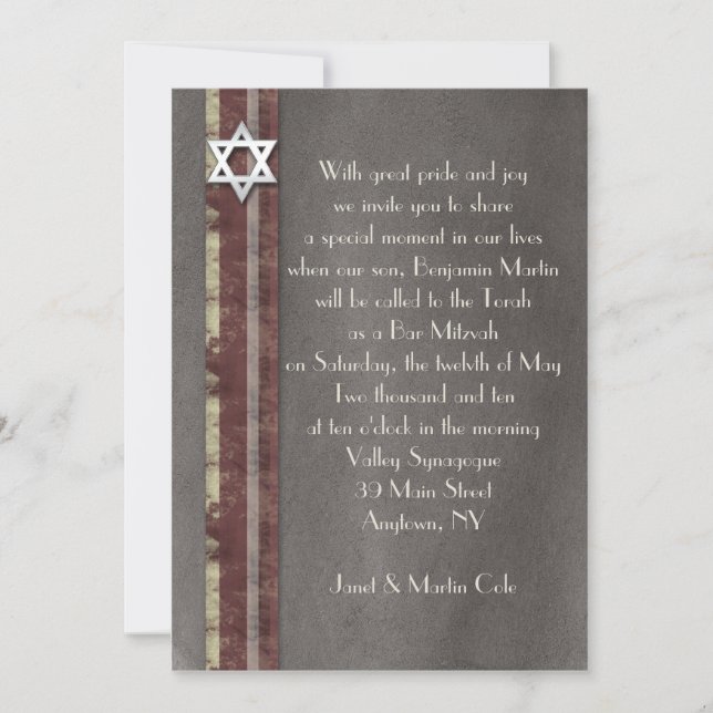 Brawn Stripe Bar Mitzvah Einladung (Vorderseite)