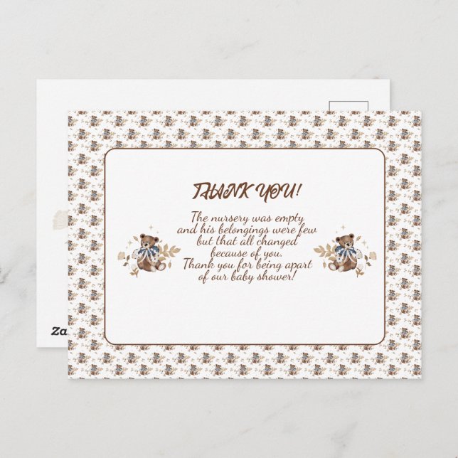 Brawn Teddy Bär Das ist ein Junge! Vielen Dank, Po Postkarte (Vorne/Hinten)