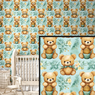 Brawn Teddy Bear Freunde mit grünen Pflanze Tapete