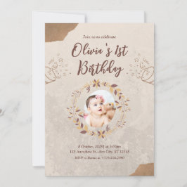 Brawn Torn Paper 1. Geburtstag Einladung