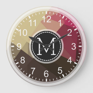 Brawn Toskana Pink Mosaik Modernes Monogramm Große Wanduhr