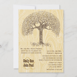 Brawn Tree Love Bird Tan Yellow Woodgrain Hochzeit Einladung