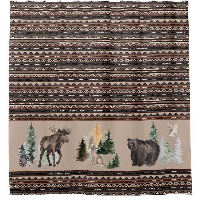 Brawn Tribal Watercolor Woodland Tierwald Duschvorhang (Vorderseite)