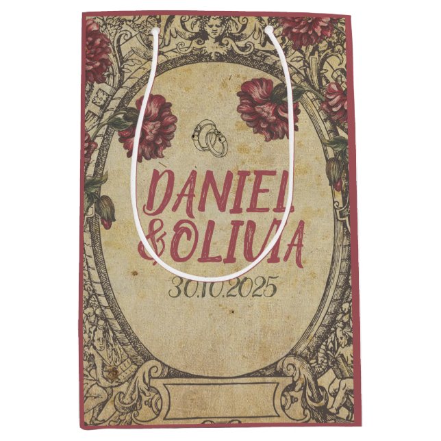 Brawn Vintag Classic Wedding Mittlere Geschenktüte (Vorderseite)