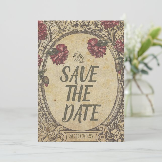 Brawn Vintag Classic Wedding Save The Date (Stehend Vorderseite)