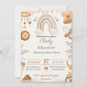 Brawn Watercolor Illustration Baby Shower Einladung