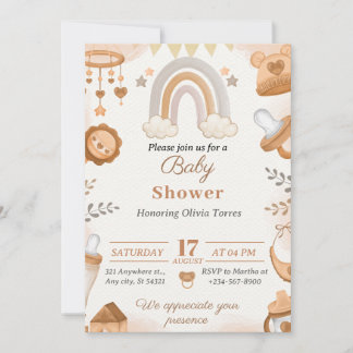 Brawn Watercolor Illustration Baby Shower Einladung