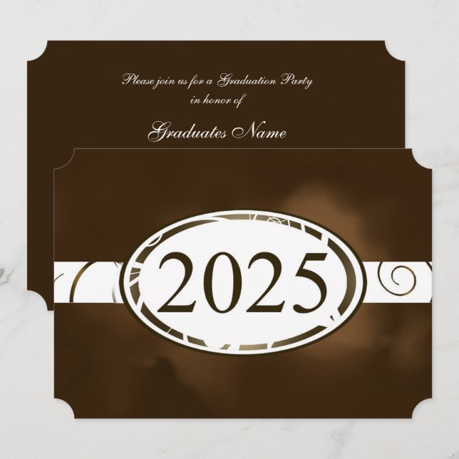 Brawn & White Floral Button 2025 Graduation Party Einladung (Vorne/Hinten)
