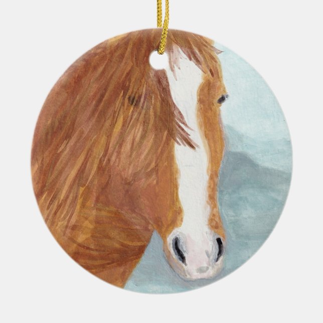 Brawn Wild Horse Blue Mountain Lake - Acryl. Keramik Ornament (Vorne)