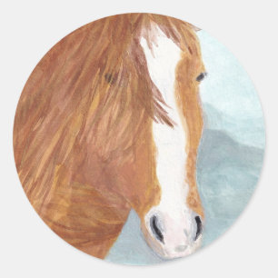Brawn Wild Horse Blue Mountain Lake - Acryl. Runder Aufkleber