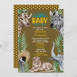 Brawn Yellow Safari Jungle Animals Baby Dusche Einladung
