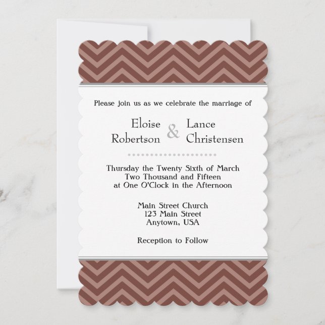 Brawn Zickzack Wedding Einladungen (Vorderseite)