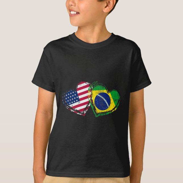 Brazil American Flag Heart Brazilian American Love T-Shirt (Vorderseite)