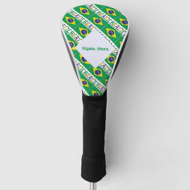 Brazil Brazilian Flag Tiled Green Personalization  Golf Headcover (Vorderseite)