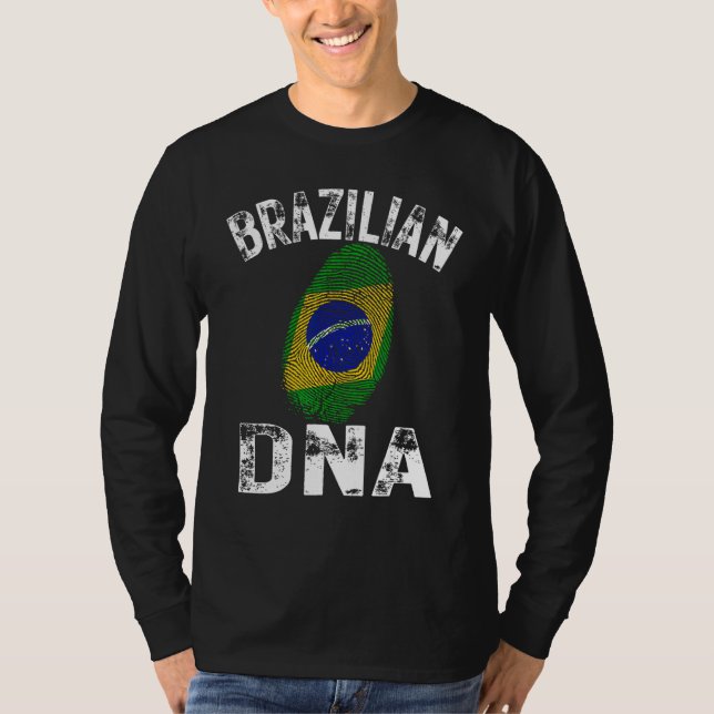 Brazil Flag Fingerprint Brazilian DNA Soccer Footb T-Shirt (Vorderseite)