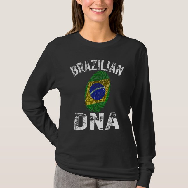 Brazil Flag Fingerprint Brazilian DNA Soccer Footb T-Shirt (Vorderseite)
