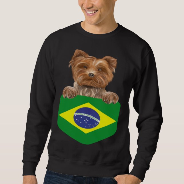 Brazil Flag Yorkshire Terrier Dog In Pocket Sweatshirt (Vorderseite)