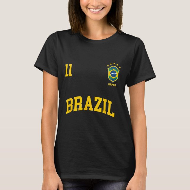 Brazil Number 11 Brazilian Soccer Team Sports Shir T-Shirt (Vorderseite)