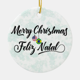 Brazilian American Holiday Decoration, Feliz Natal Keramik Ornament