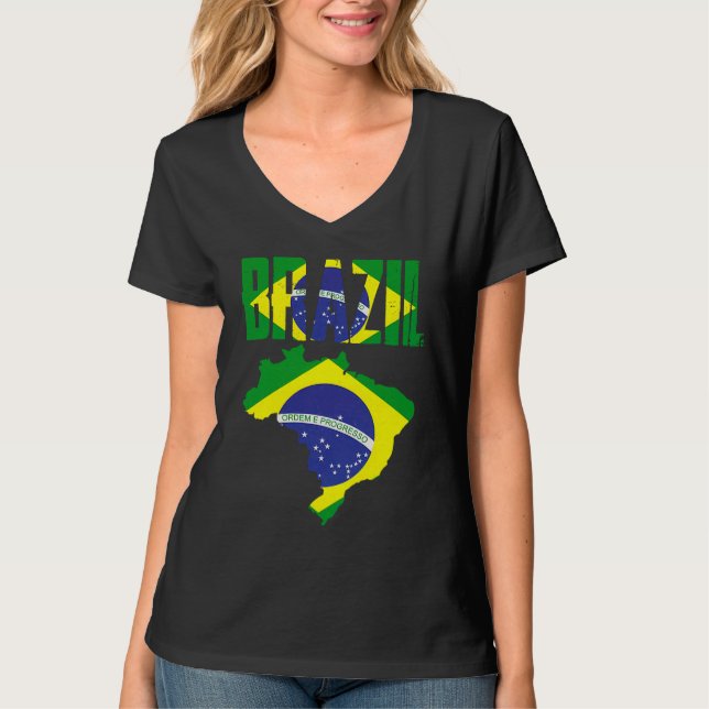 Brazilian Brazil Country Map Flag T-Shirt (Vorderseite)