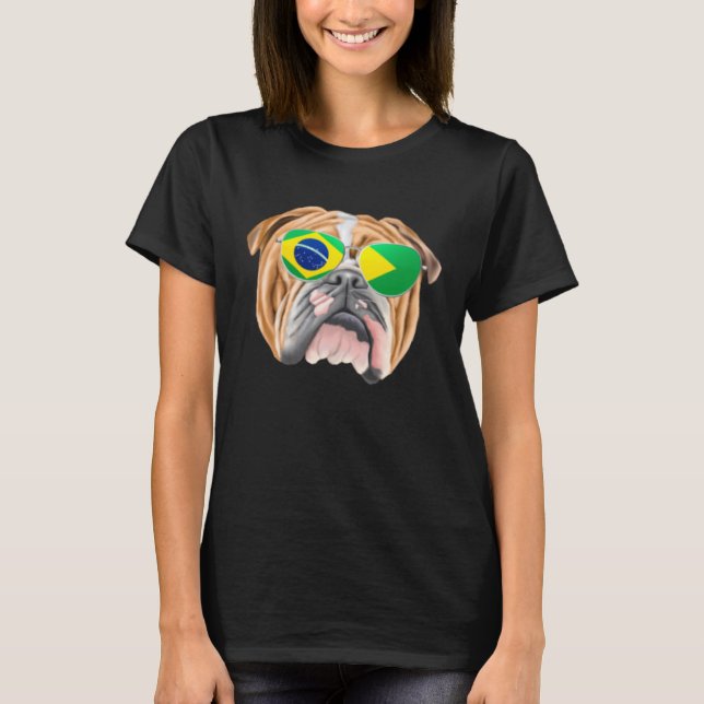 Brazilian Flag Bulldog Dog Brazil Pocket T-Shirt (Vorderseite)