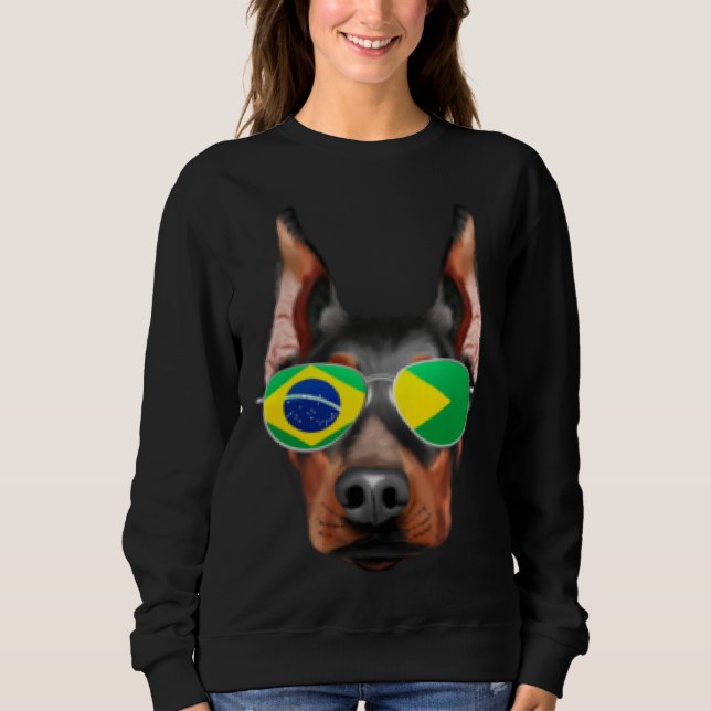 Brazilian Flag Doberman Pinscher Dog Brazil Pocket Sweatshirt (Vorderseite)