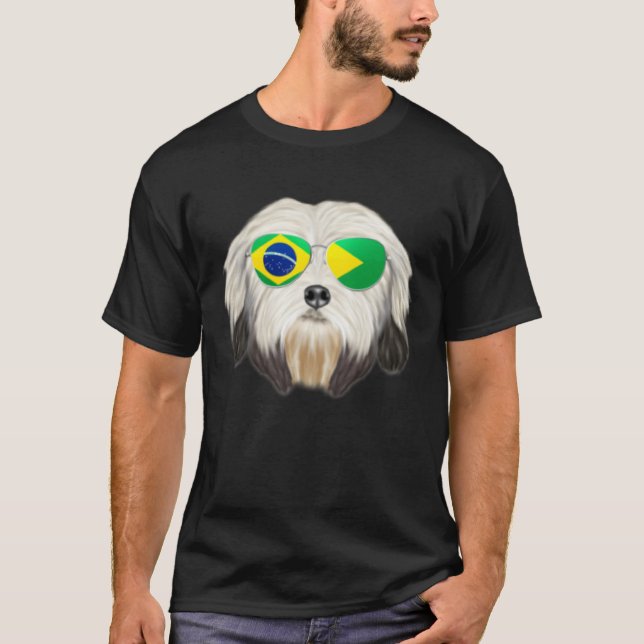 Brazilian Flag Lowchen Dog Brazil Pocket T-Shirt (Vorderseite)